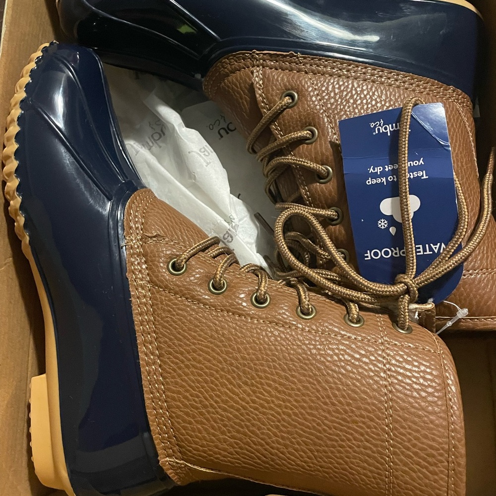 Brown and Blue Rain & Snow Boots with Insulated Lining